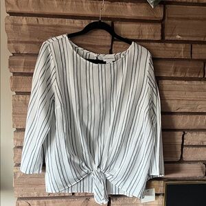 Liz Claiborne striped lightweight gray/white shirt